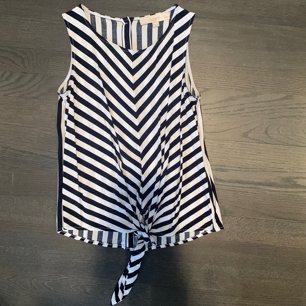 Loft Petities Black & White Striped Tank Top with Buttons Down the Back, XSP